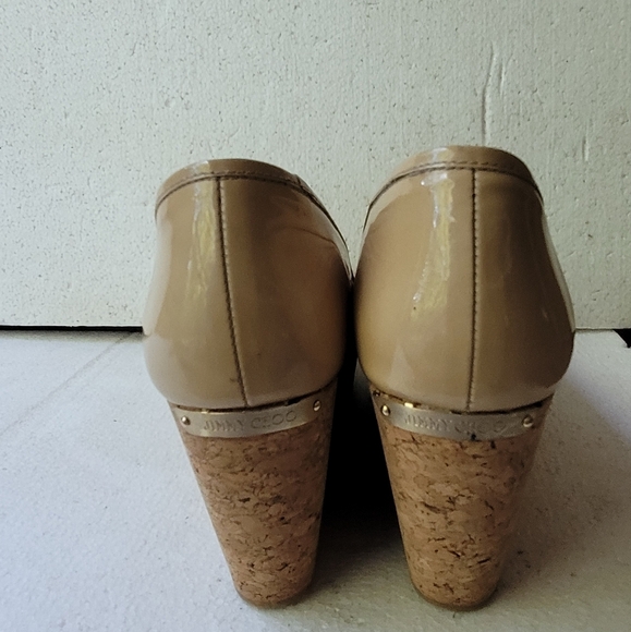 Jimmy Choo Nude Patent Parley Cork Wedge Pumps Size 38.5 - Picture 5 of 6